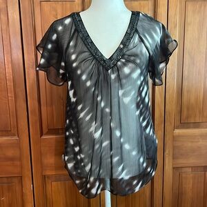 Black sheer sequin V-neck top